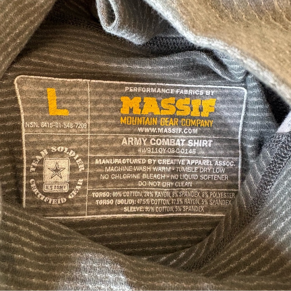 Massif Army Combat Shirt Mens Large OD Green ACU Camo ACS FR Made USA 1/4 Zip L - Picture 4 of 6